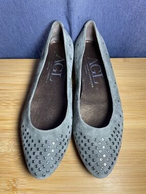AGL (Attilio Giusti Leombruni) Grommet Studded Ballet Flats Silver Grey Sz 40 10